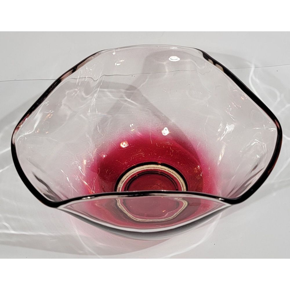 Vintage Anchor Cranberry Pink Flash Glass Bowl 9" Wide 5" Tall - Picture 3 of 7